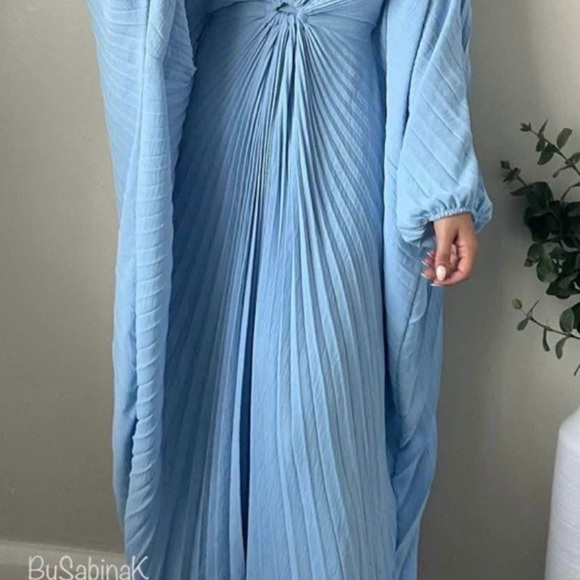 Elegant Blue Pleated Women's Dress - Picture 4 of 5
